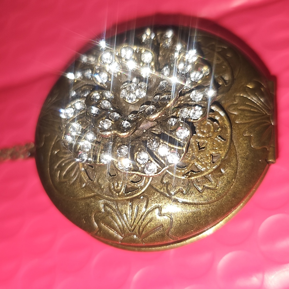 Unique Locket With Necklace with Rhinestone Flower - Picture 3 of 7